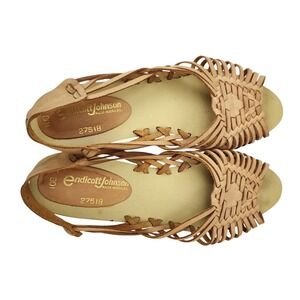 Endicott Johnson Vintage Tan Woven Leather Huarache Slingback Sandals 10B